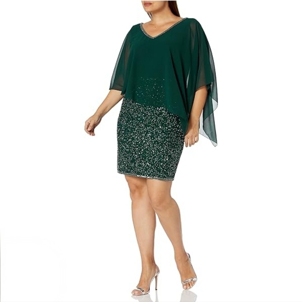 NWT JKARA Emerald Green Sequin Beaded Cocktail Dress Sz 8